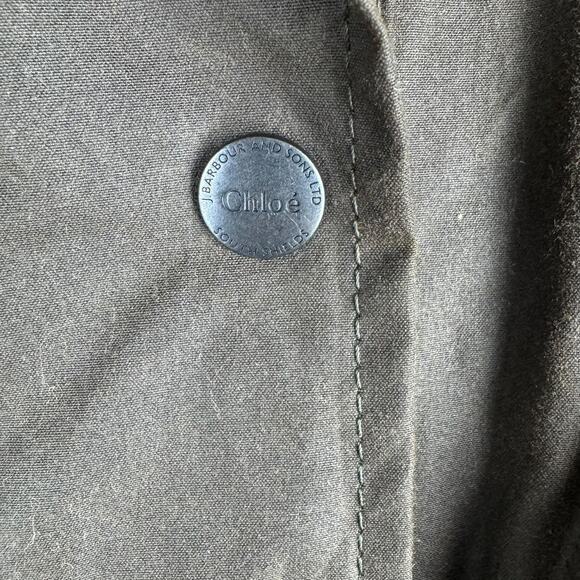 NEW Chloe X Barbour Dany Waxed Long Trench Coat Ruffles Brown Size 12 - Picture 6 of 15